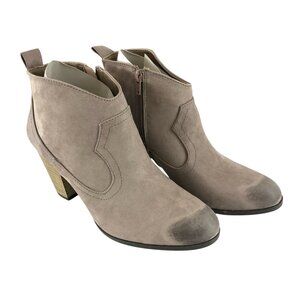 Qupid Womens Ankle Boots Block Heel Faux Leather Western Taupe Zipper Size 10